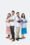 Group portrait of four indian asian young doctors in uniform standing against white background